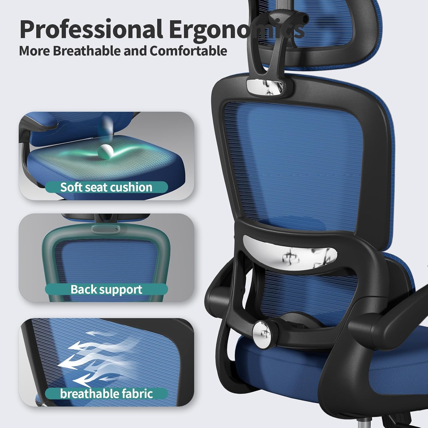 Office Chair Ergonomic Desk Chair, 330 lbs Home Mesh Desk Chair with Wheels, Comfortable Gaming Chair, High Back Office Chair wourant