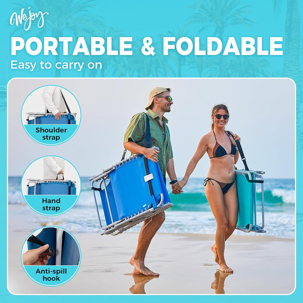 2 Pack Outdoor Chaise Lounge Chair - Portable Folding Patio Pool Lounge Chair, 5 Positions Adjustable Reclining Camping Chair with Side Table,Shoulder Strap, Pillow for Beach Sunbathing Lawn wourant