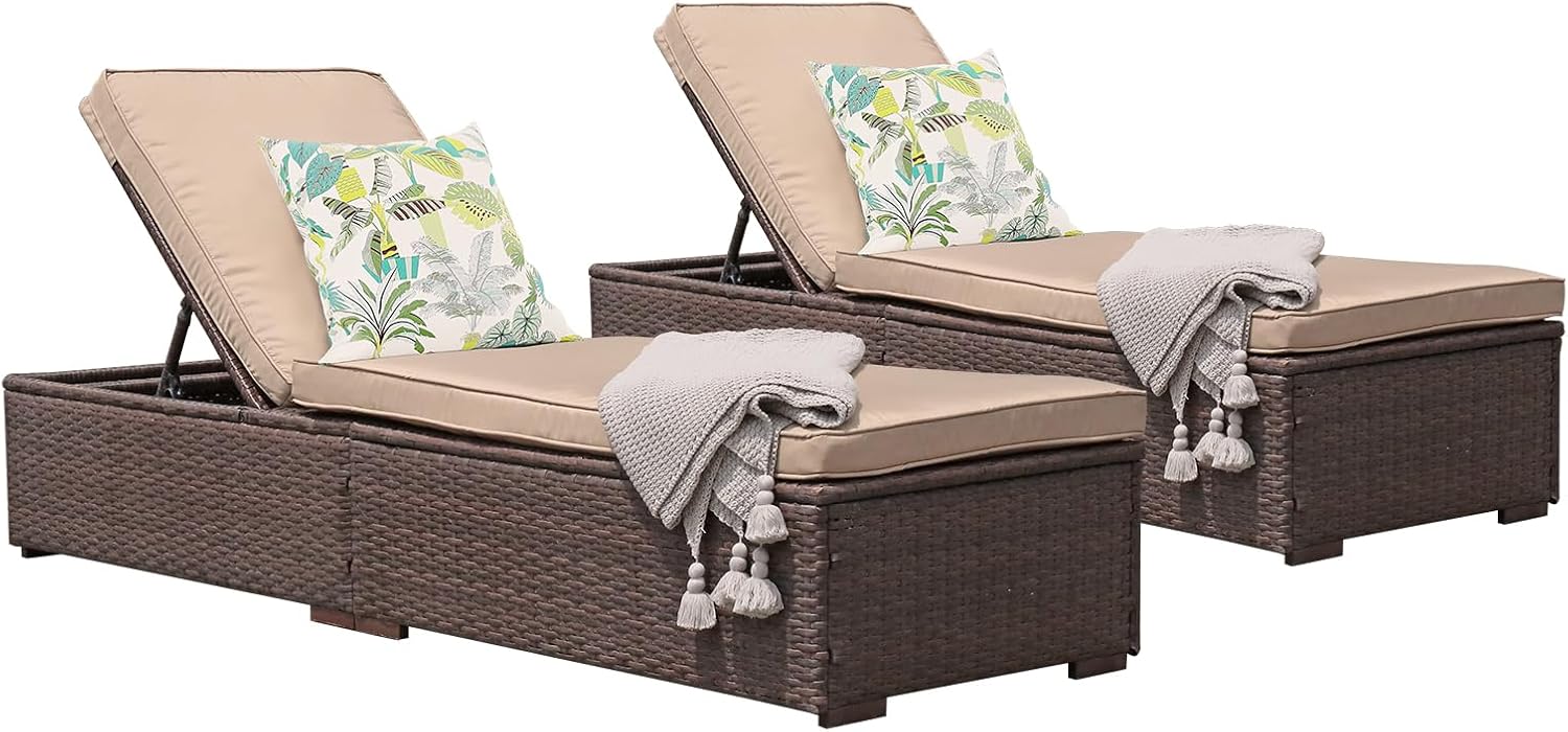 Patiorama Outdoor Patio Lounge Chair Elegant Reclining Adjustable Pool Rattan Chaise Chair wourant