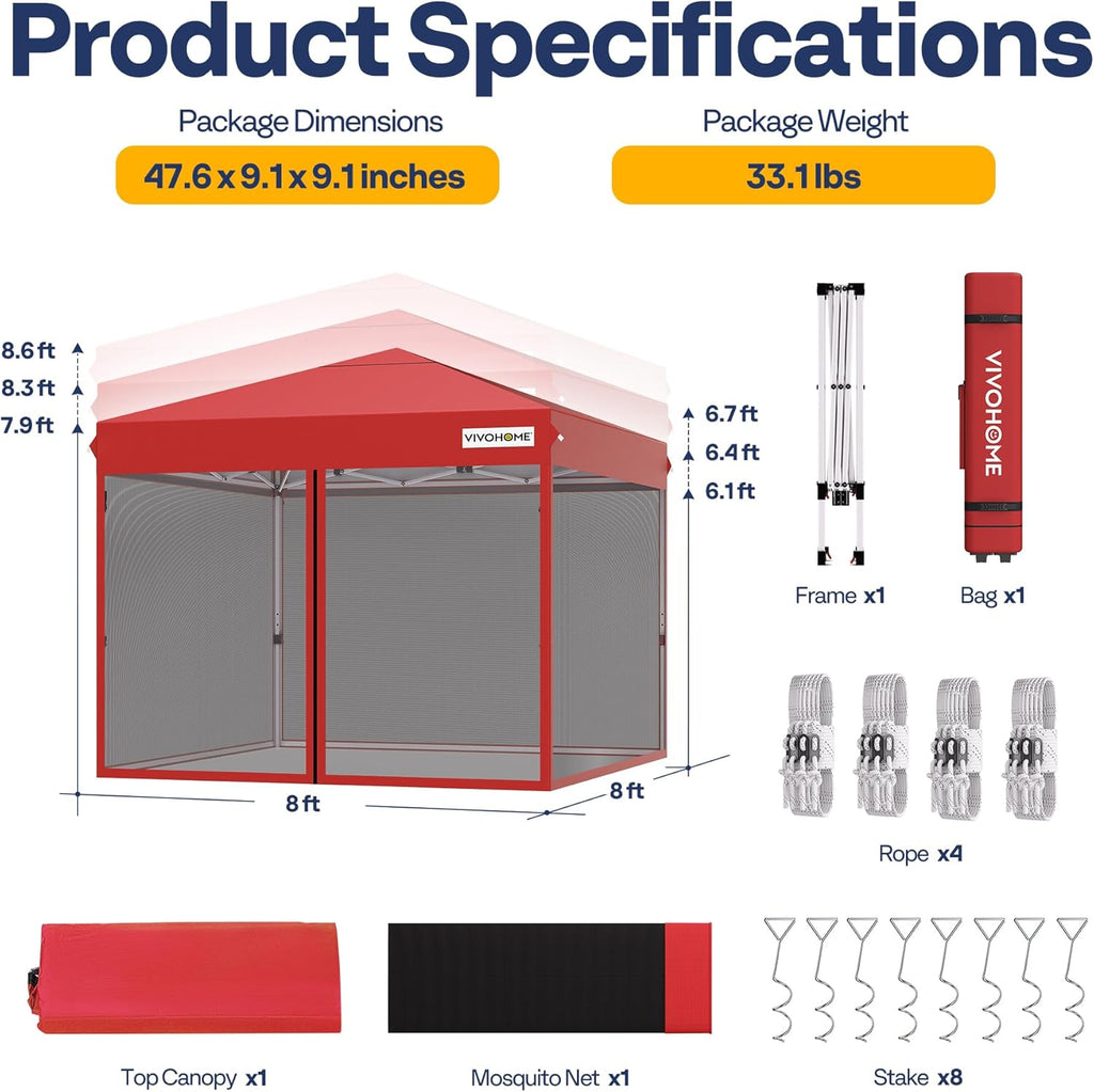 10x10ft Easy Pop-Up Canopy, Outdoor Screen Tent with Mosquito Netting, 2 Zipper Doors, and Roller Bag for Yard Camping Picnic Party Events, Beige wourant