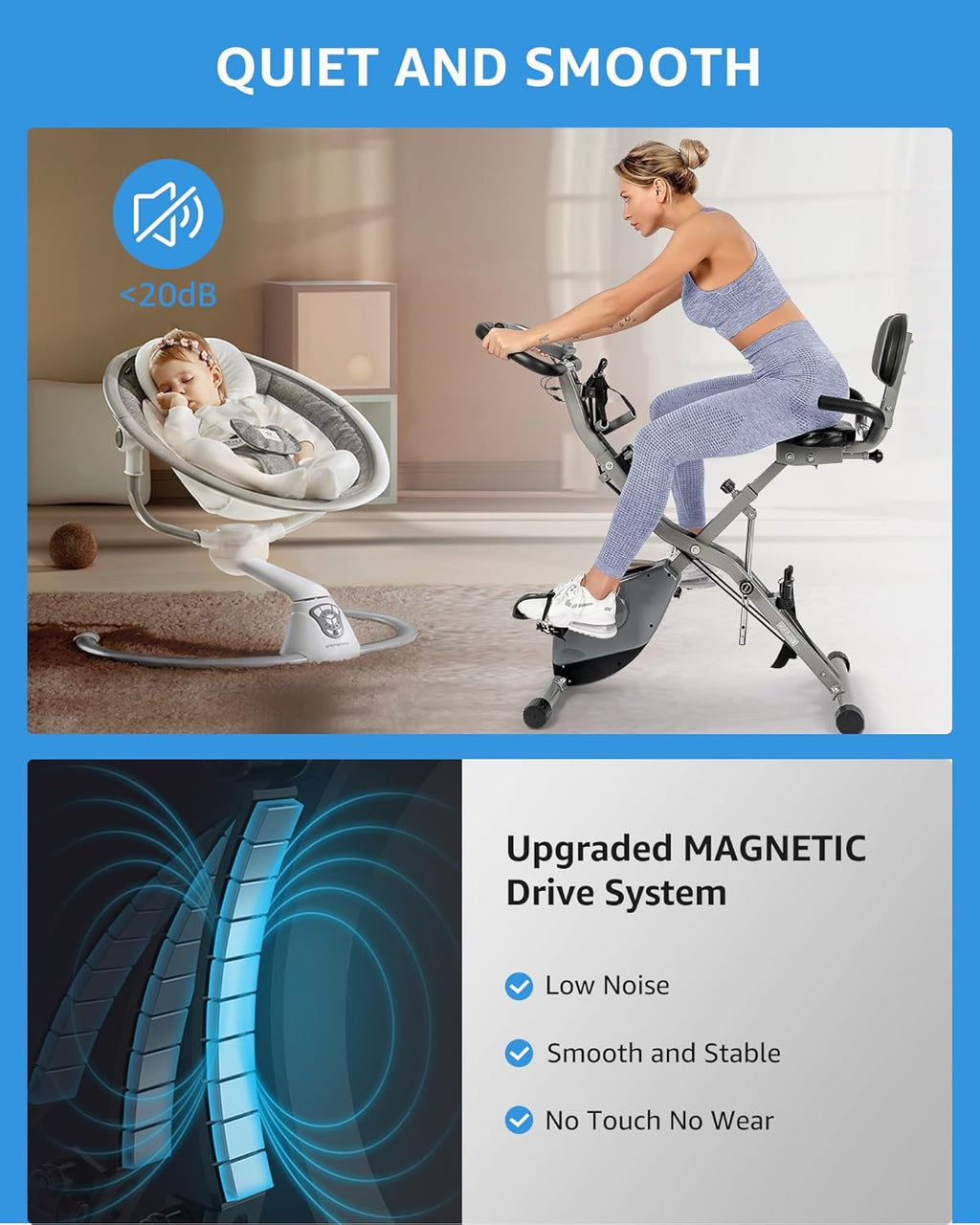 Foldable Exercise Bike Stationary Bikes for Home, 5 IN 1 Indoor Workout Bike, Cycling Bike with 16-Level Quiet Magnetic Resistance, 6.6 LBS Flywheel and 300LBS Capacity, 2025 Designed 817 X-bike wourant