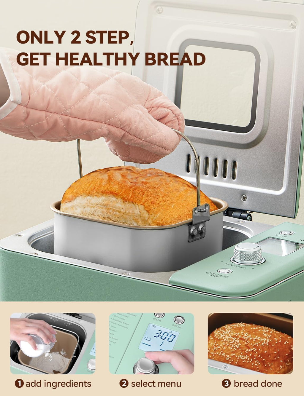 Neretva Bread Maker, 20-in-1 2LB Bread Maker Dual Heater Bread Maker Automatic with Non-Stick Ceramic Pan wourant