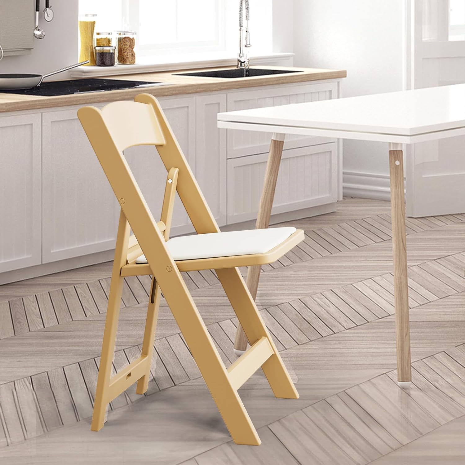 VINGLI Resin Folding Chair with Cushion Foldable Plastic Chair with Comfortable Cushioned Seat wourant