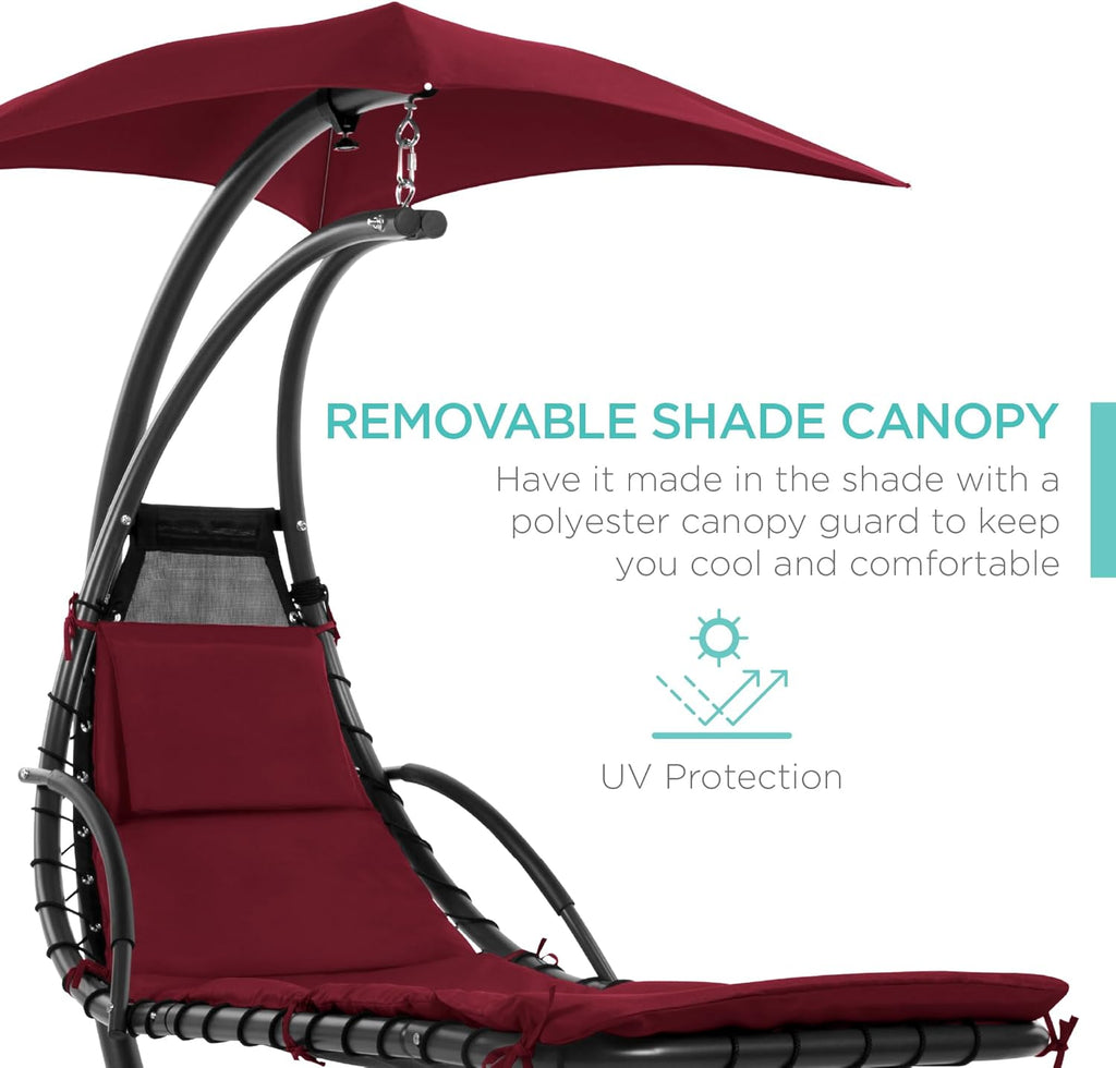 Best Choice Products Outdoor Hanging Curved Steel Chaise Lounge Chair Swing w/Built-in Pillow and Removable Canopy - Charcoal Gray wourant