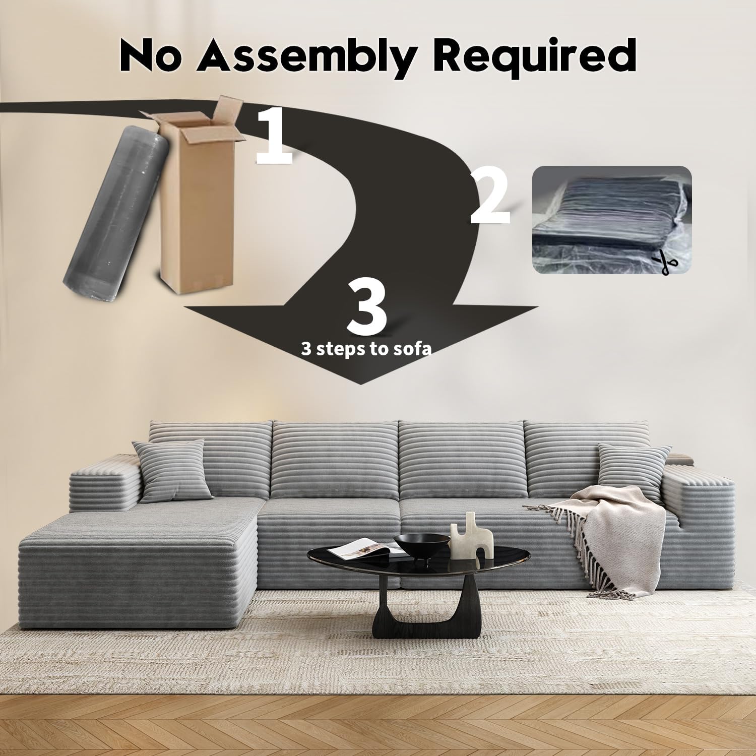 107.5 inch Cloud Modular Sectional Sofa with L-Shaped Chaise Lounge, Modern Minimalist Upholstered Sofa Deep Seating Corner Sofa wourant