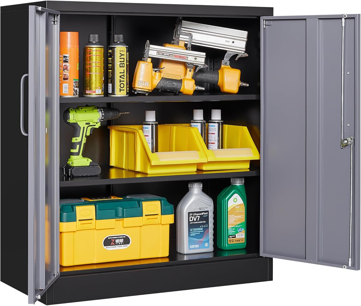 Metal Storage Cabinet with 2 Doors and 6 Shelves, Black Metal Cabinet with Lock, 71 Inch Lockable Garage Storage Cabinet wourant