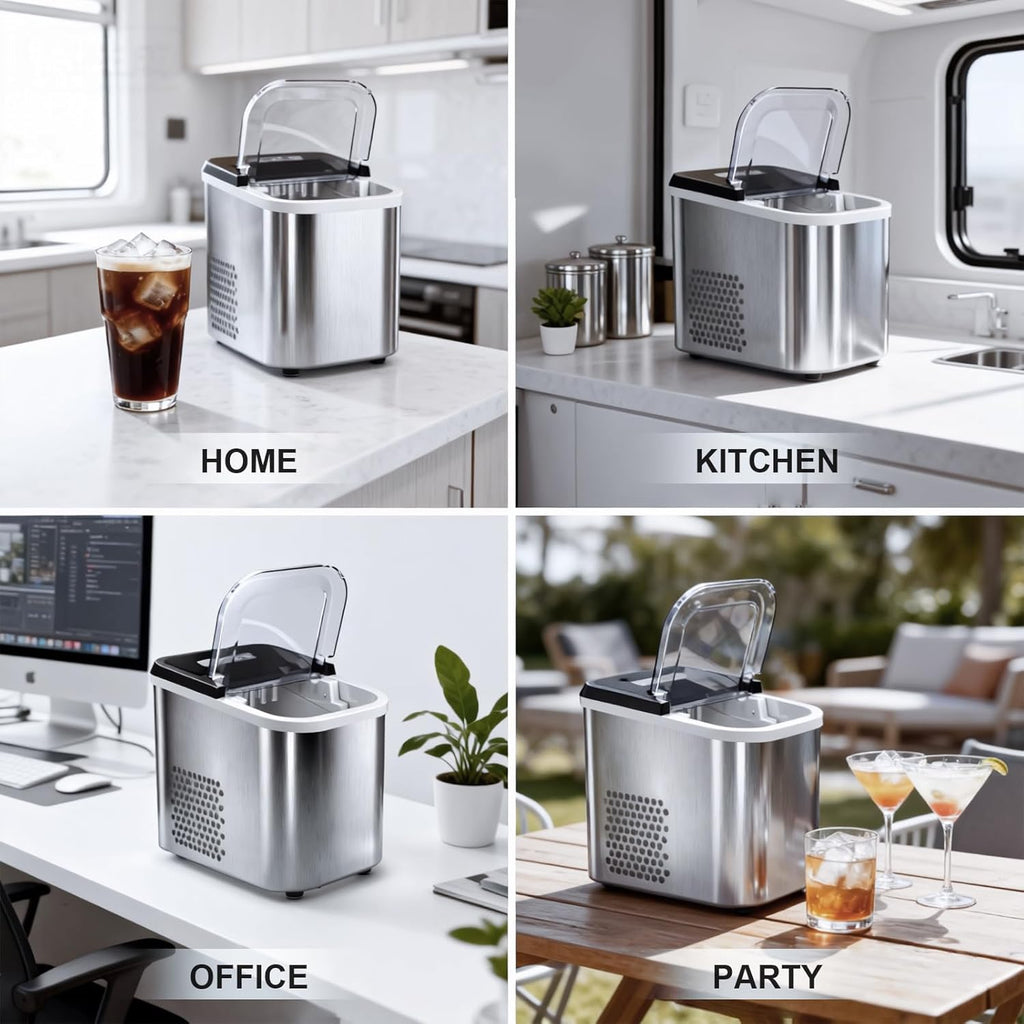 38lbs Per Day Countertop Ice Maker, 9 Ice Cubes in 3.5 Minutes, Self-Cleaning Portable Ice Machine with 2 Bullet Sizes for Kitchen, Camping, RV, and Party woonhhop