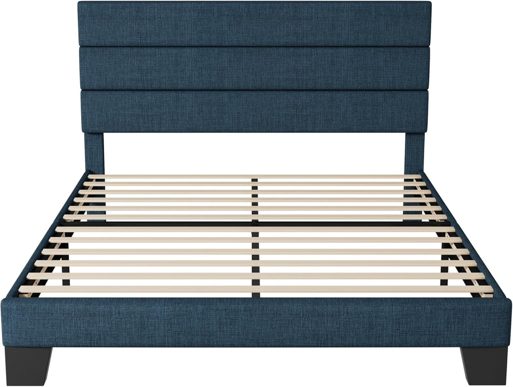 Allewie Queen Size Platform Bed Frame Fabric Upholstered Headboard Wooden Slats Support wourant