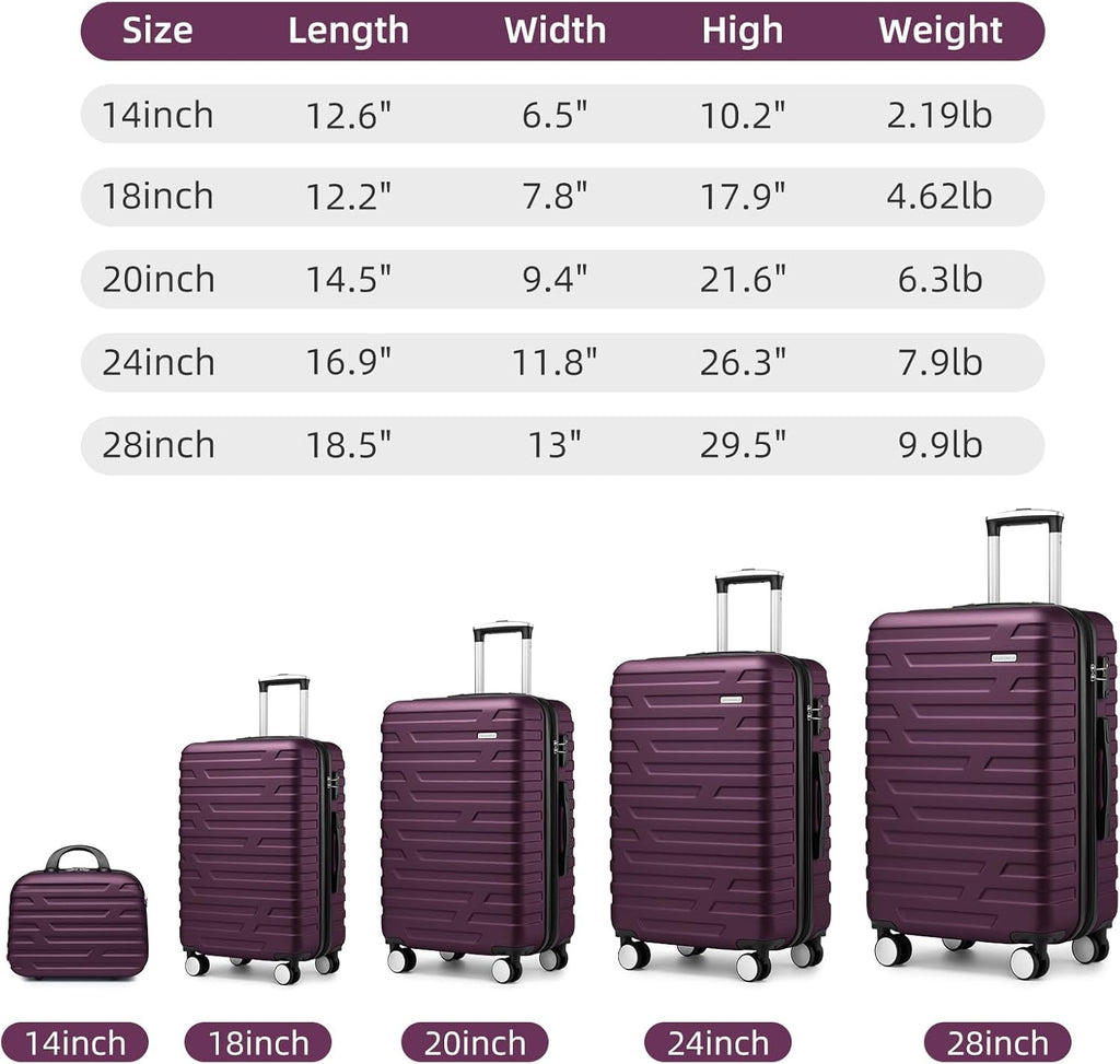 Luggage 6-piece hardshell expandable suitcase lightweight travel carry-on luggage set wourant