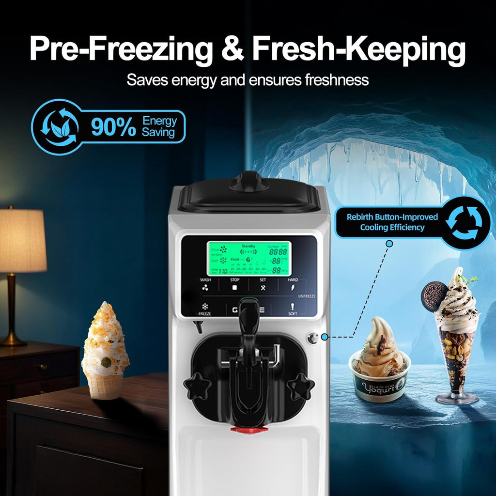 Soft Serve Ice Cream Machine 3.2 Gals Ice Cream Maker Machine Single Flavor Commercial Ice Cream Machine Countertop Soft Serve Ice Cream Maker with Pre-Cooling for Home Store School wourant