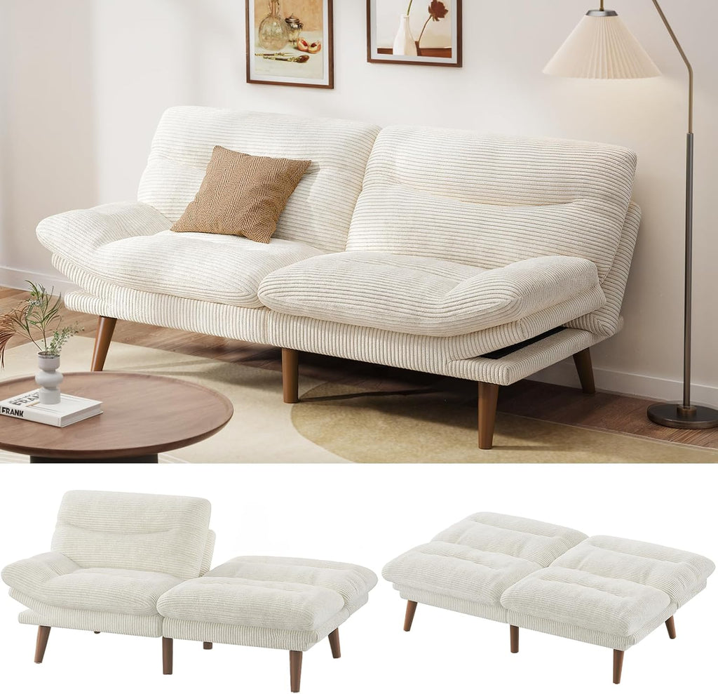 Convertible Futon Sofa Bed, 66 Inch Corduroy Futon Sofa Recliner Sofa Bed for Small Spaces, Playrooms or Offices wourant