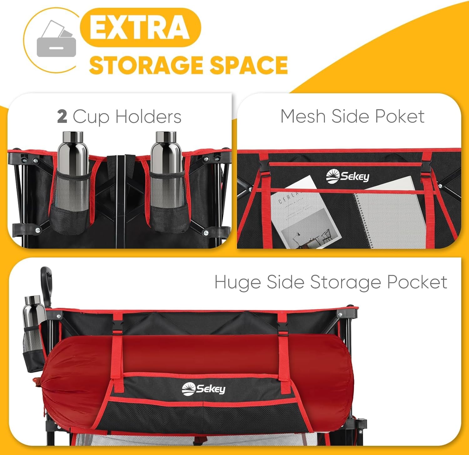 400L Large Capacity Folding Double Decker Wagon with Brakes, 50" Extra Long Extender Cart, 500lbs Heavy Duty Collapsible Wagons wourant