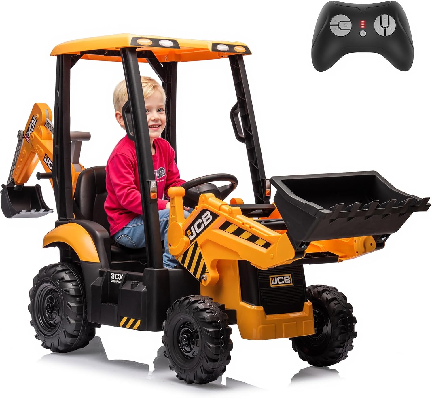 12V JCB Ride On Excavator, Ride on Toys for Kids 4-8, Electric Car for Kids with Tractor, Bulldozer, Digging Arm, Backhoe Toy Car with Slow Start/Stop, Adjustable Speeds wourant