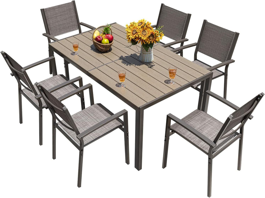 Homall Patio Dining Set 7 Pieces Outdoor Furniture Table and 6 Textilene Chairs, Light Grey wourant