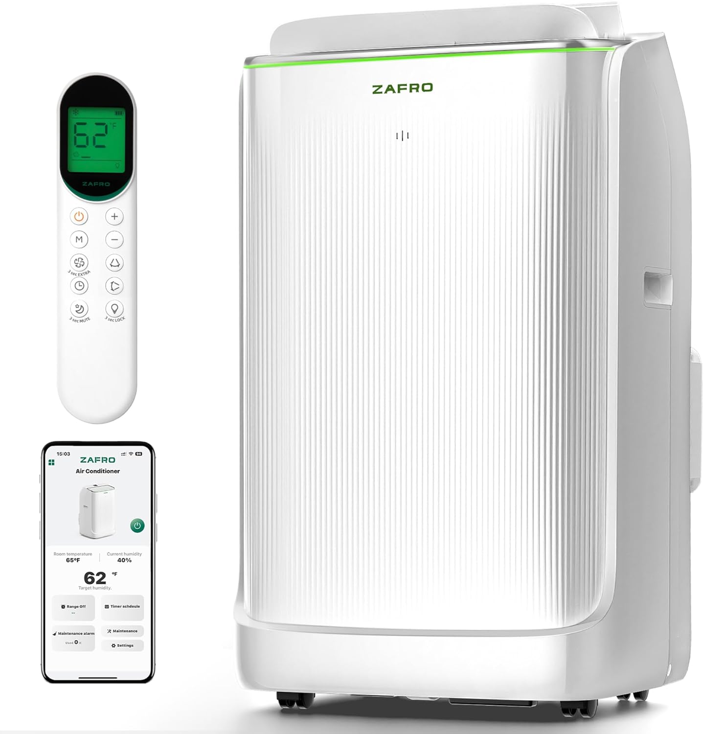 ZAFRO 8,000 BTU Portable Air Conditioners, 4 Modes Portable AC Unit with Fast Cooling/Energy Efficient/Remote/24Hrs Timer for Bedroom/Dorms/Indoor Rooms, White wourant