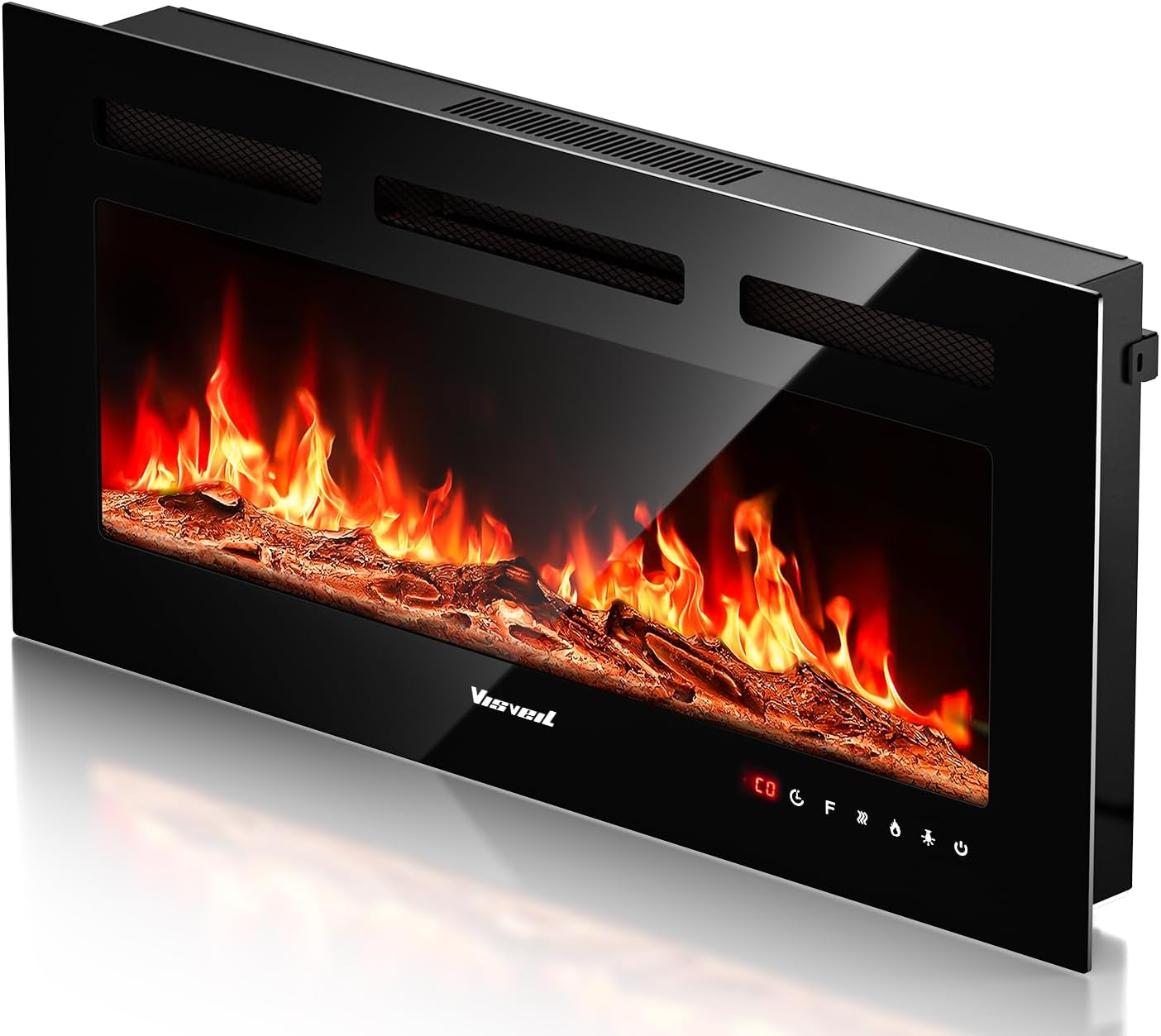 Electric Fireplace 60Inch,Wall Mounted Electric Fireplace Heater with Timer Inserts，TV Stand Touch Screen and Realistic Flame,Log Set,Crystal Flames 750 to 1500W，Remote for Living Room wourant