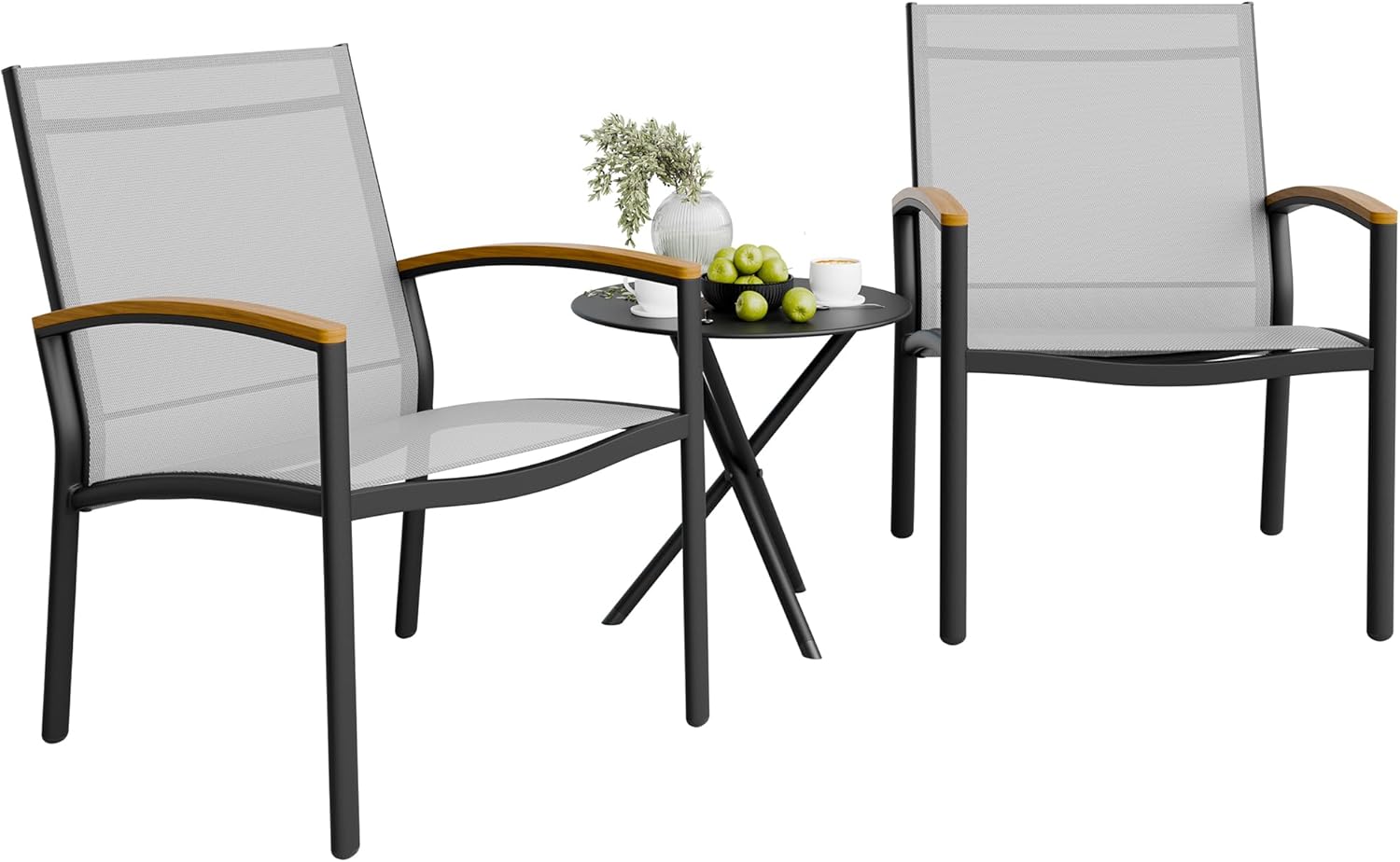 Shintenchi 3 Pieces Patio Bistro Sets, Outdoor Textilene Fabric Conversation Bistro Set, Textilene Fabric Front Porch Chairs Small Patio Furniture Set with Table for Lawn,Garden,Balcony (Black) wourant
