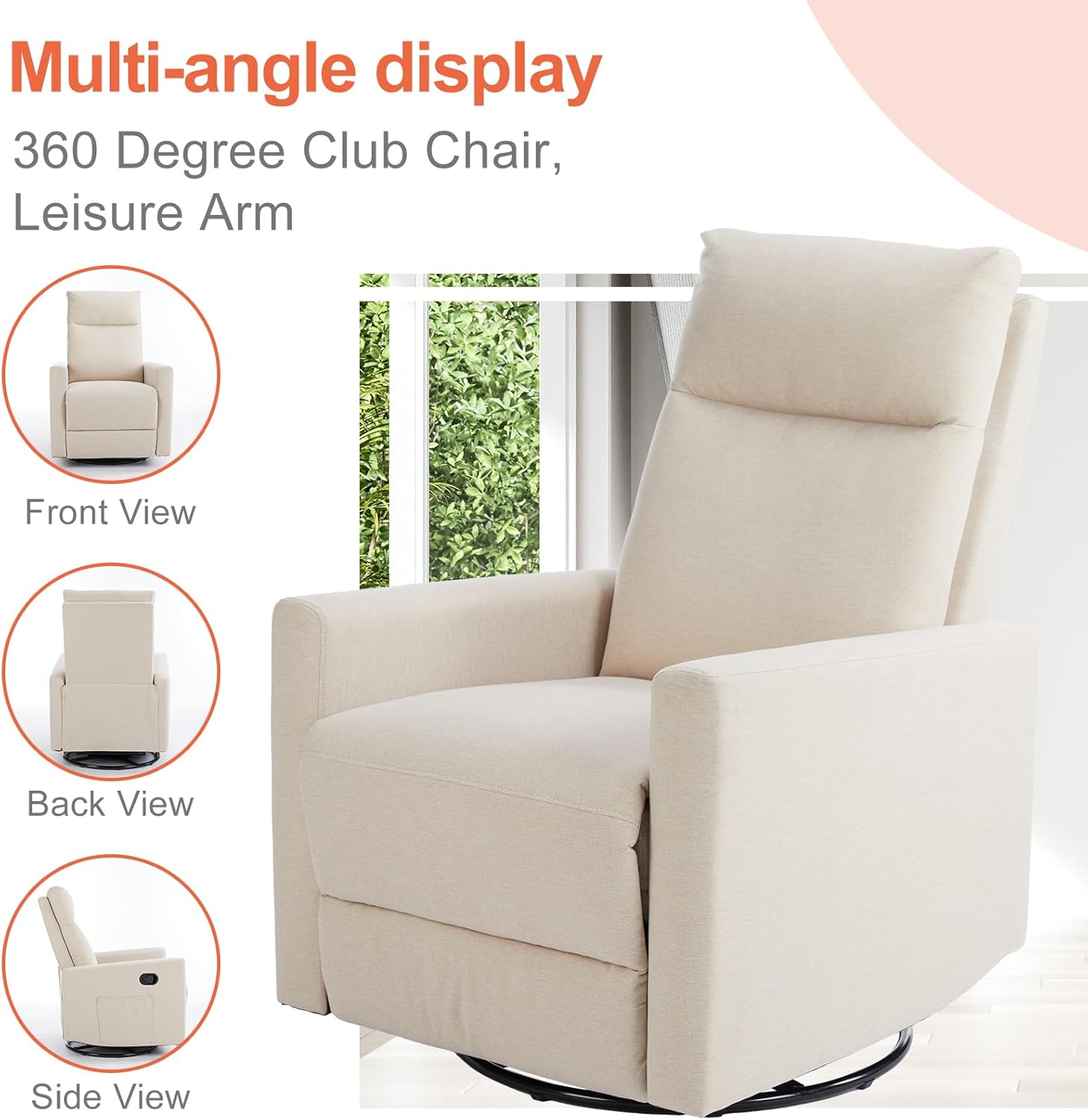 Sweetcrispy Massage Recliner Chair for Adults, Adjustable Home Theater Seating with Lumbar Support for Living Room, Modern Fabric Reclining, Light Grey wourant
