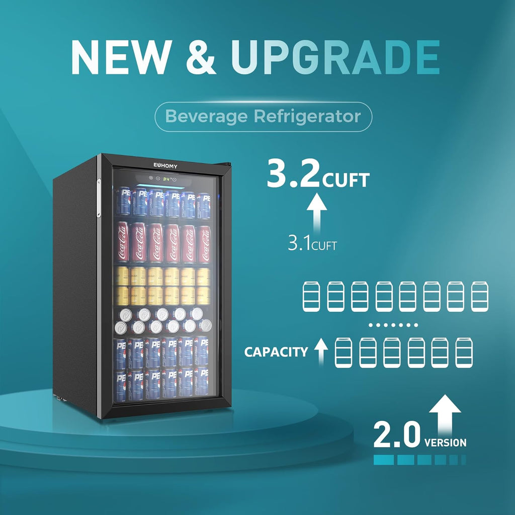 EUHOMY Beverage Refrigerator Cooler, 130 Can Mini Fridge with Glass Door for Soda Beer or Wine, Beverage Cooler for Home, Office, Bar with Adjustable Removable Shelves, Silver wourant