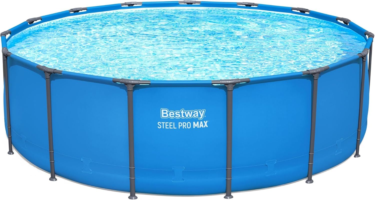 Steel Pro MAX 14 Foot x 48 Inch Round Metal Frame Above Ground Outdoor Swimming Pool Set with 1,000 Filter Pump, Ladder, and Cover, Gray wourant