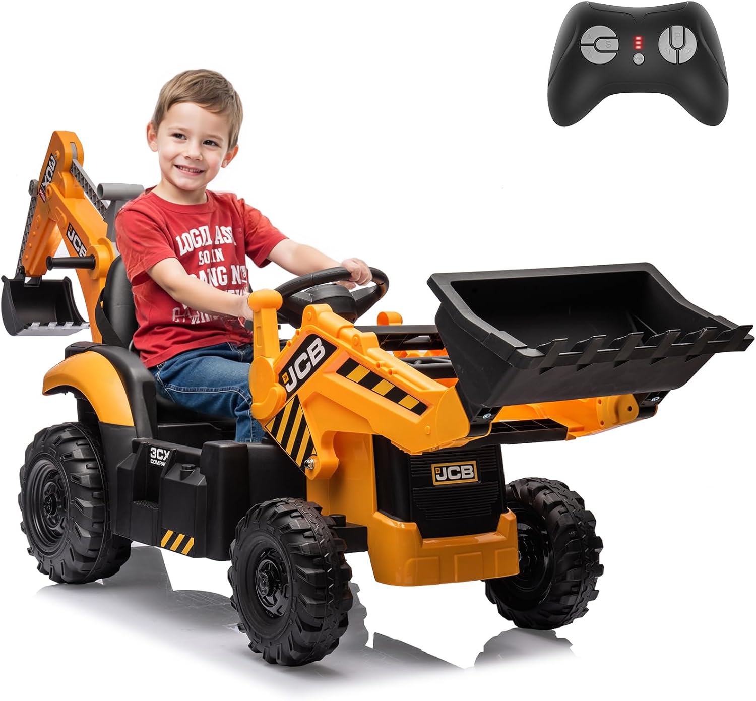12V JCB Ride On Excavator, Ride on Toys for Kids 4-8, Electric Car for Kids with Tractor, Bulldozer, Digging Arm, Backhoe Toy Car with Slow Start/Stop, Adjustable Speeds wourant