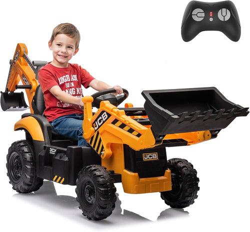 12V JCB Ride On Excavator, Ride on Toys for Kids 4-8, Electric Car for Kids with Tractor, Bulldozer, Digging Arm, Backhoe Toy Car with Slow Start/Stop, Adjustable Speeds wourant