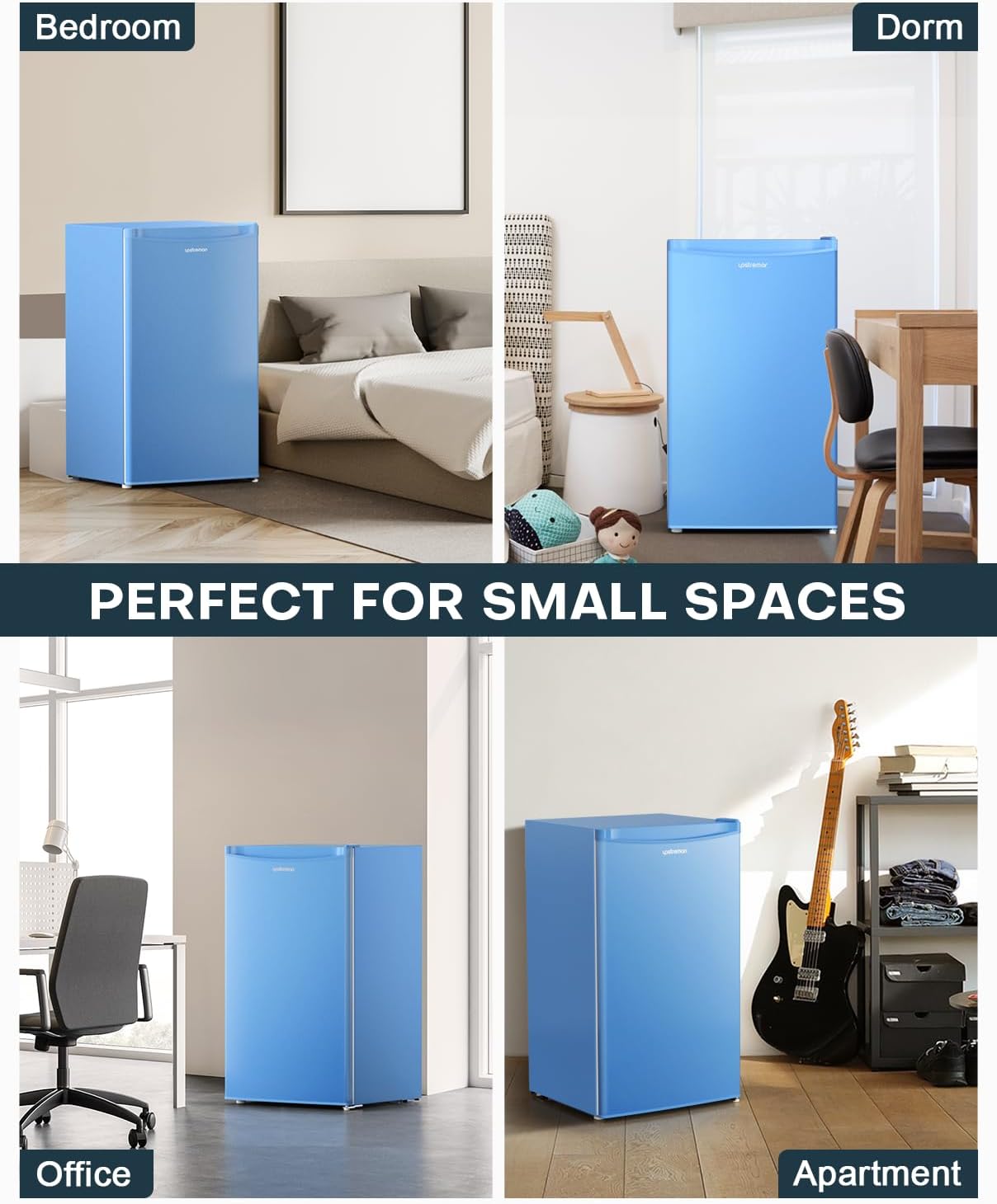 Upstreman 3.2 Cu.Ft Mini Fridge with Freezer, Single Door Mini Fridge, Dorm Fridge, Adjustable Thermostat, Mini Refrigerator for Bedroom, Office, Dorm, Black-BR321 wourant