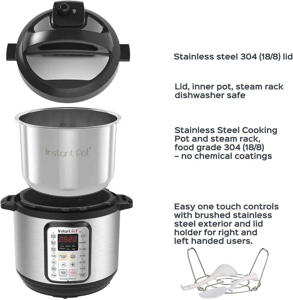 9-in-1 Multicooker, Pressure Cooker, Slow Cook, Rice Maker, Steamer, Sauté, Yogurt, Warmer & Sterilizer, Includes App With Over 800 Recipes, Stainless Steel, 6 Quarts wourant