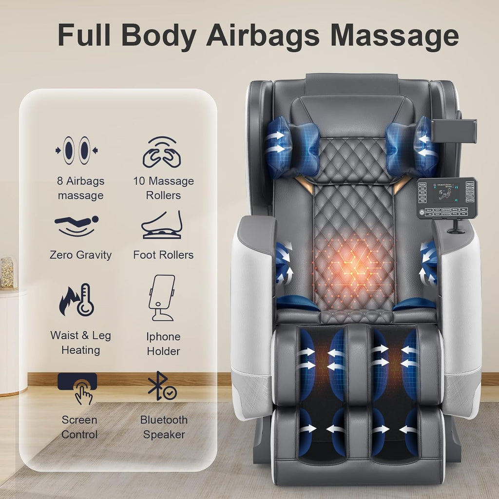 2025 Massage Chair Full Body, Zero Gravity Massage Chair with 10 Fix Rollers, Heating, Foot Massage, Auto Modes, Bluetooth Speaker, Touch Screen Controller (Brown Premium) wourant
