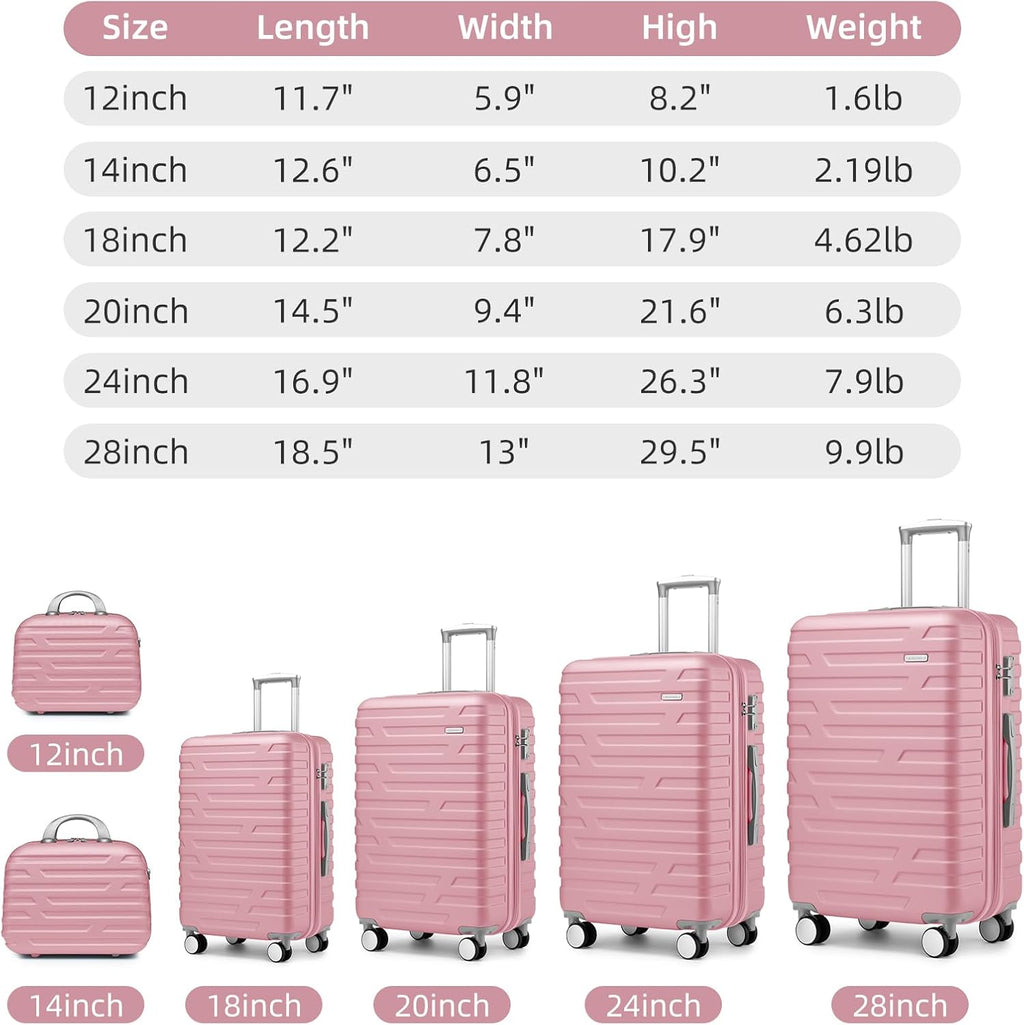 Luggage 6-piece hardshell expandable suitcase lightweight travel carry-on luggage set wourant