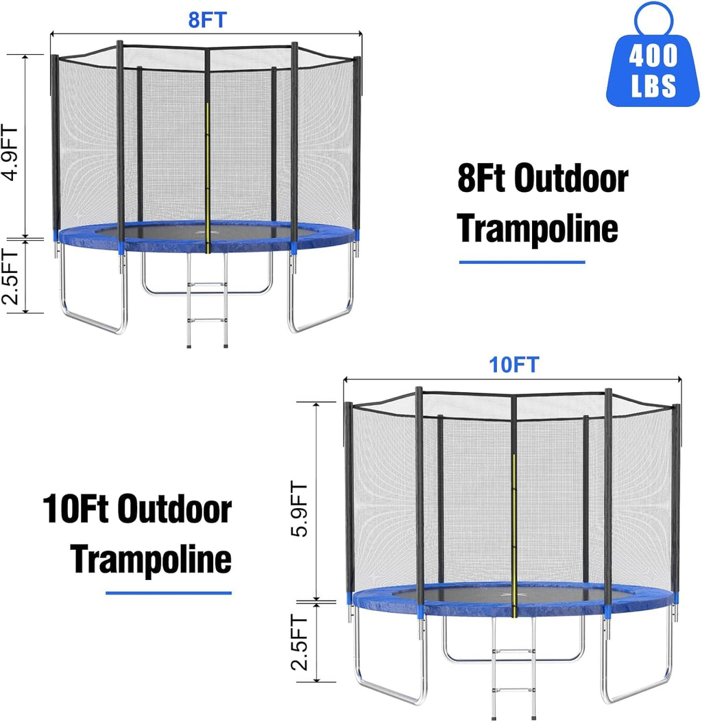 AOTOB 8FT 10FT 12FT 14 FT 15FT Trampoline with Safety Enclosure Net，Outdoor Trampoline with Basketball Hoop, Heavy Duty Jumping Mat and Spring Cover Padding for Kids and Adults, Storage Bag and Ladder wourant