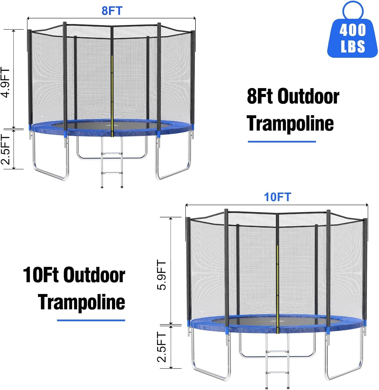 AOTOB 8FT 10FT 12FT 14 FT 15FT Trampoline with Safety Enclosure Net，Outdoor Trampoline with Basketball Hoop, Heavy Duty Jumping Mat and Spring Cover Padding for Kids and Adults, Storage Bag and Ladder wourant
