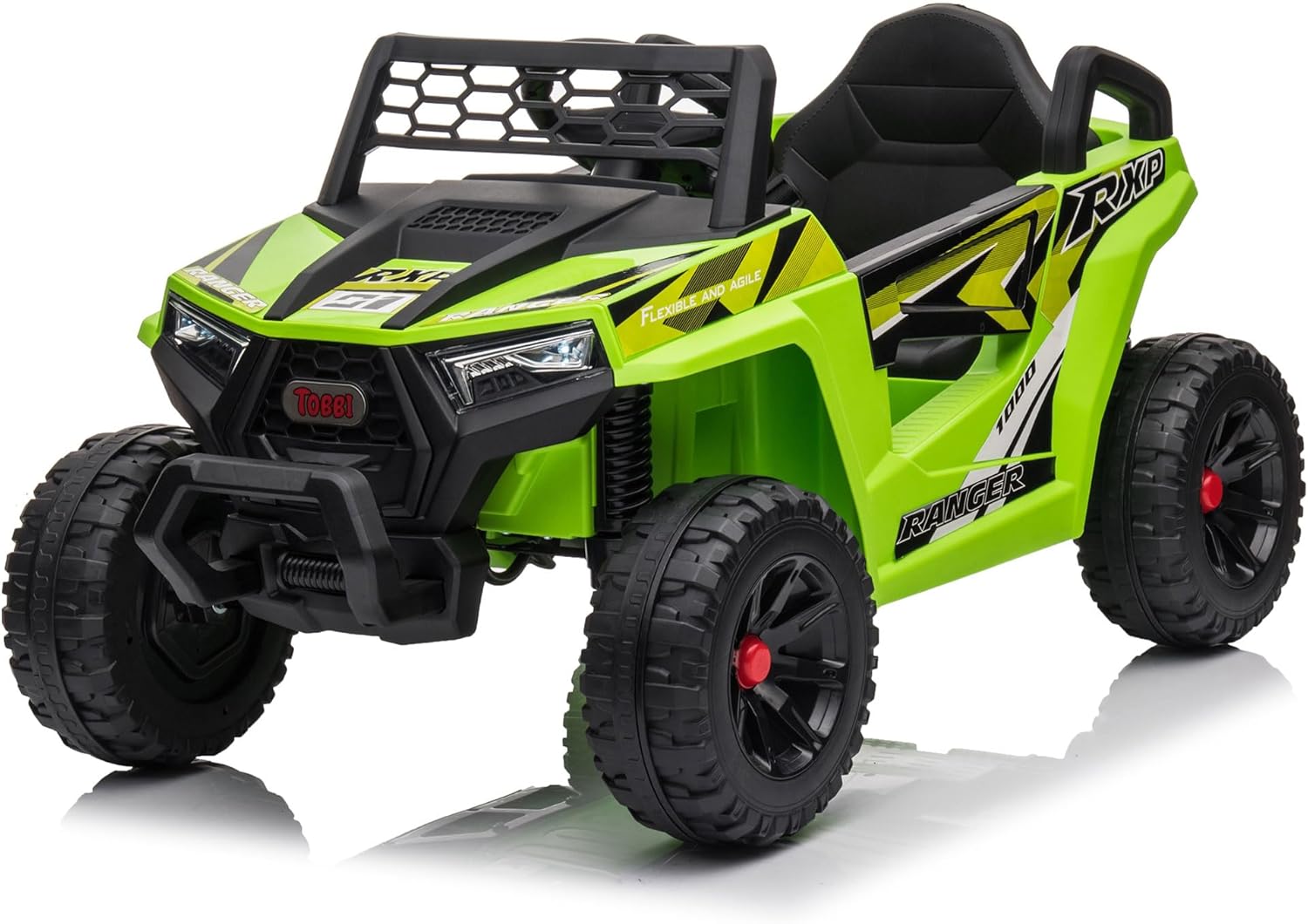 TOBBI 12V Kids Ride on Car, Electric Off-Road UTV Truck with Diverse Functions, Double Open Doors, Safety Belt, Horn, Music, and Lights for Kids Aged 3-5 Years (Rose Red) wourant