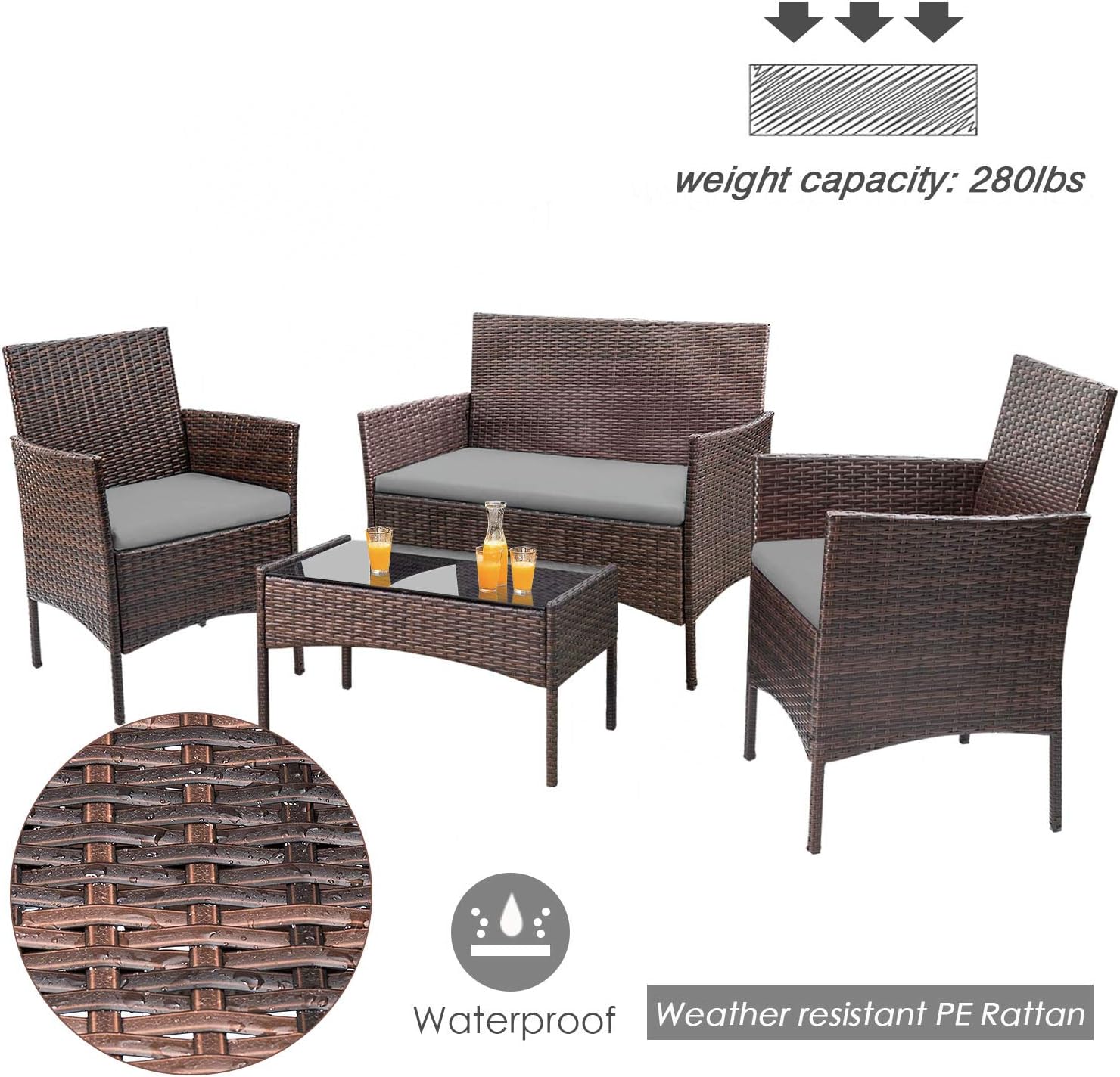 Homall 4 Pieces Outdoor Patio Furniture Sets Rattan Chair Wicker Set, Outdoor Indoor Use Backyard Porch Garden Poolside Balcony Furniture Sets Clearance (Brown and Beige) wourant
