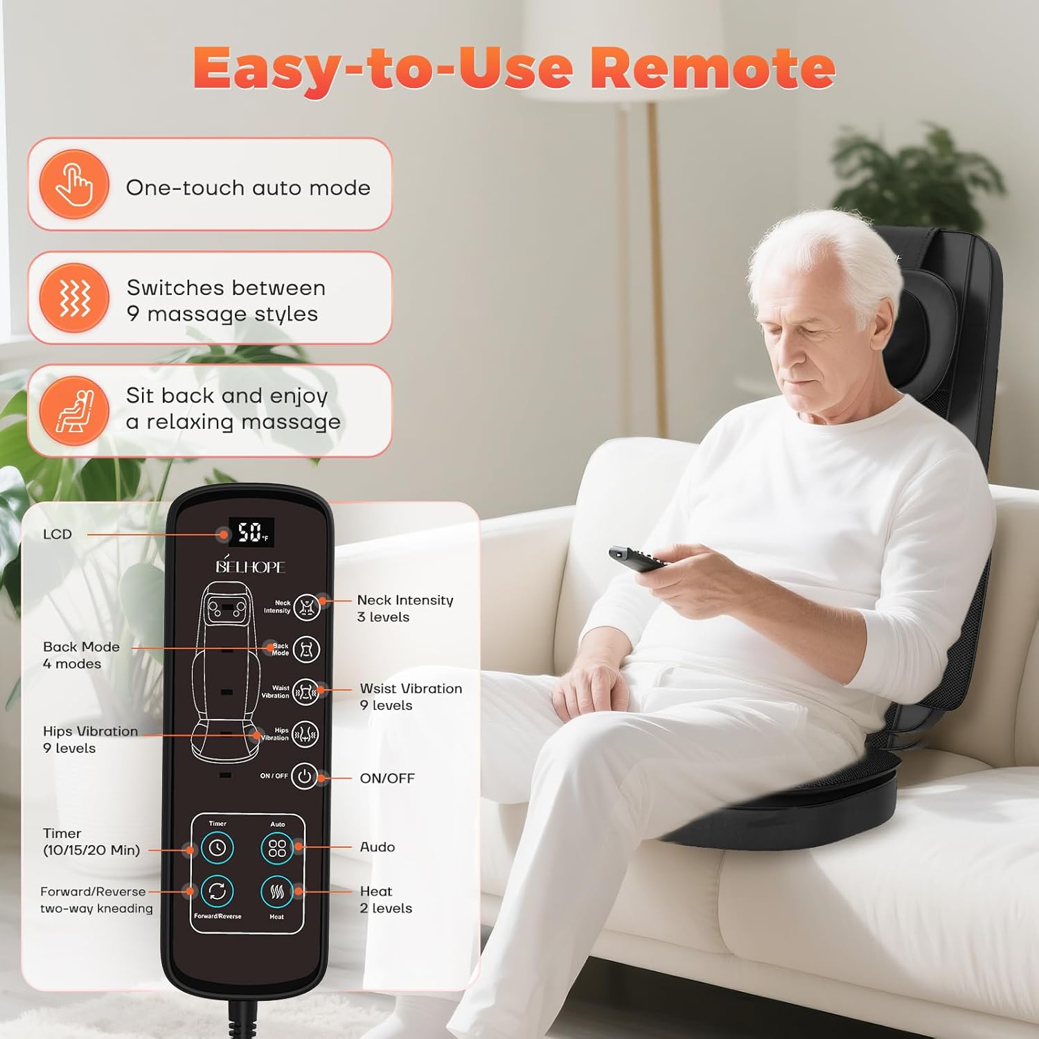 4D Kneading Back Massager Comfortable Chair Back Massager, Home Office Shiatsu Neck Massager Christmas Gift for Men and Women Parents wourant