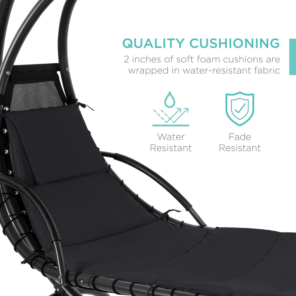 Best Choice Products Outdoor Hanging Curved Steel Chaise Lounge Chair Swing w/Built-in Pillow and Removable Canopy - Charcoal Gray wourant