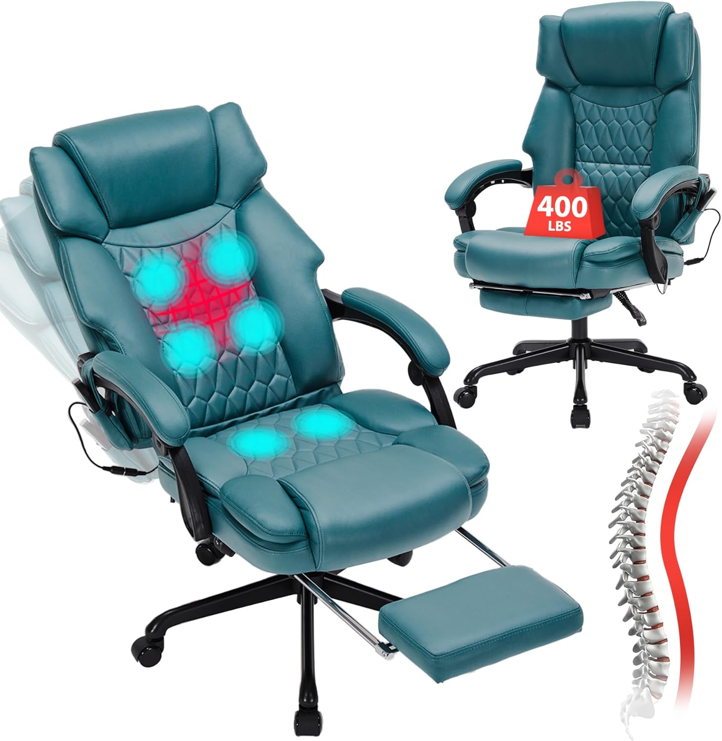 Massage Office Chair with Footrest 6 Point Vibration and Heating Home Executive Office Desk Chair wourant