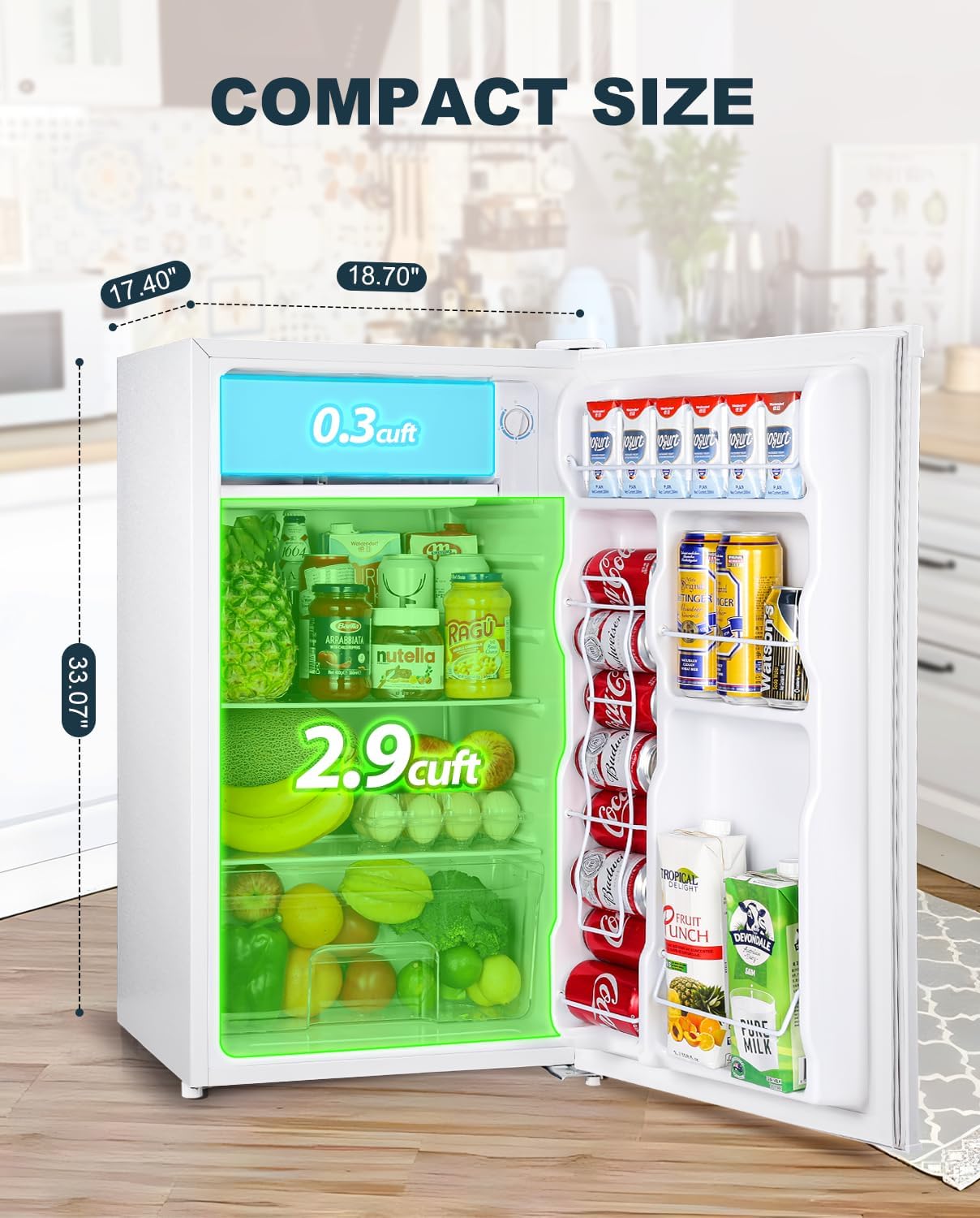 Upstreman 3.2 Cu.Ft Mini Fridge with Freezer, Single Door Mini Fridge, Dorm Fridge, Adjustable Thermostat, Mini Refrigerator for Bedroom, Office, Dorm, Black-BR321 wourant