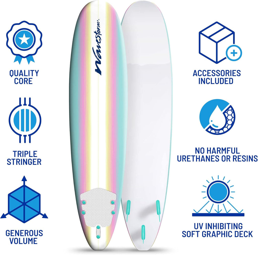 Wavestorm 8ft Classic Surfboard // Foam Wax Free Soft Top Longboard for Adults and Kids of All Levels of Surfing wourant
