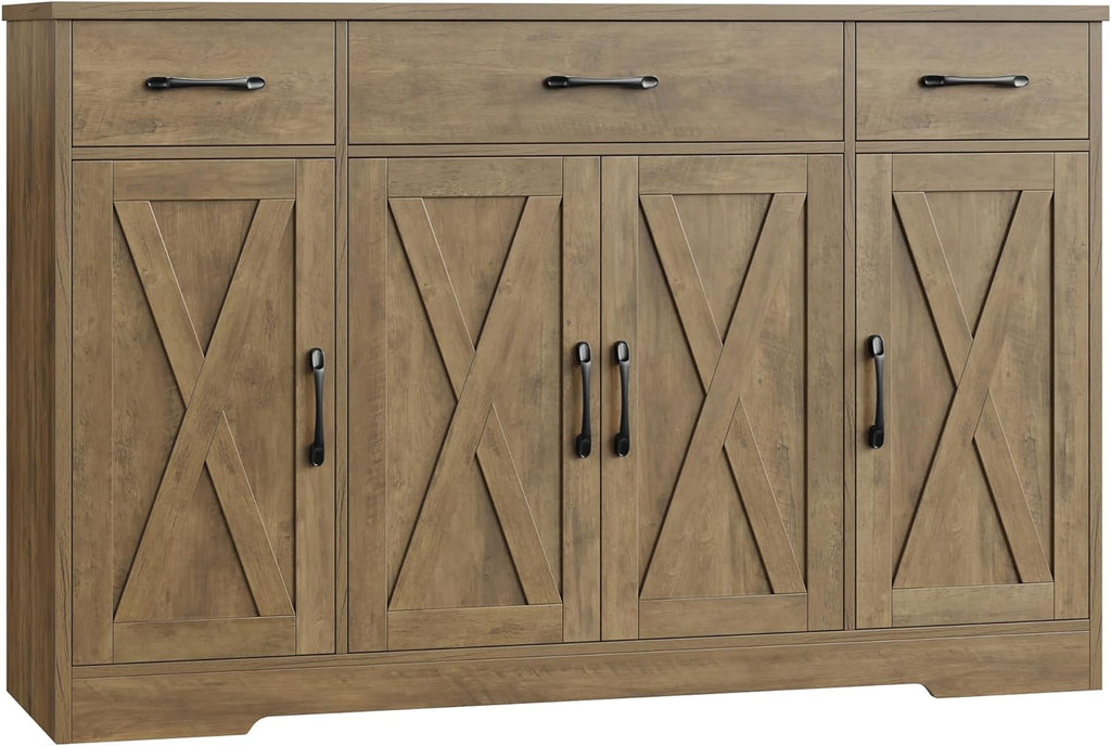Sideboard with drawers, large 55-inch sideboard, sideboard storage with shelves and doors, modern farmhouse coffee bar wood kitchen dining table wourant