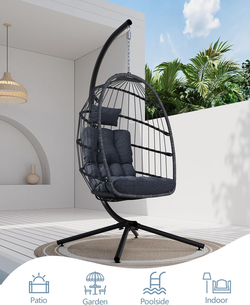 SWITTE Egg Chair Outdoor Indoor Wicker Hanging Egg Swing Chair 350lbs Capacity for Patio wourant
