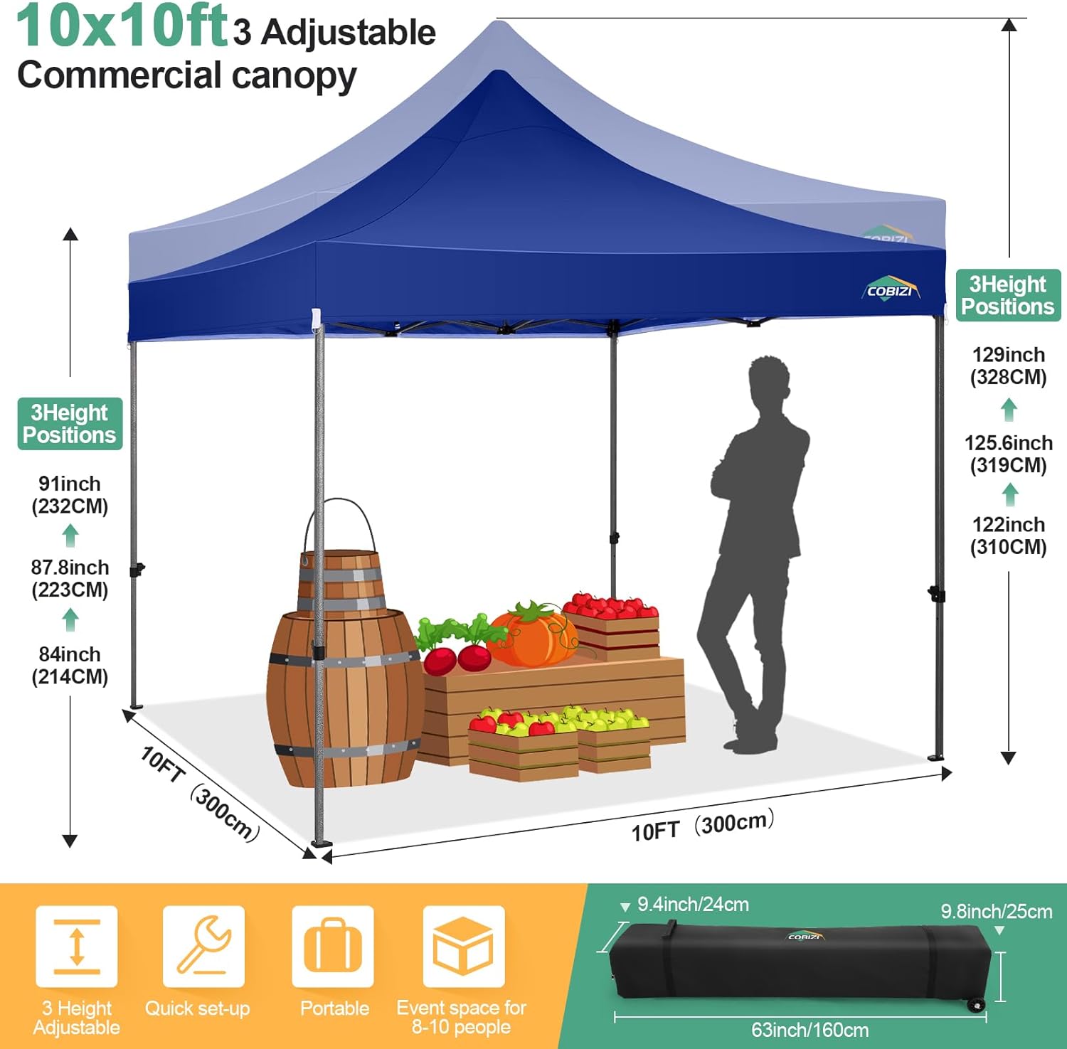 COBIZI 10x20 Heavy Duty Pop up Canopy Tent with 6 sidewalls Easy Up Commercial Outdoor Canopy Wedding Party Tents for Parties All Season Wind & Waterproof Gazebo with Roller Bag,Black(Frame Thickened) wourant