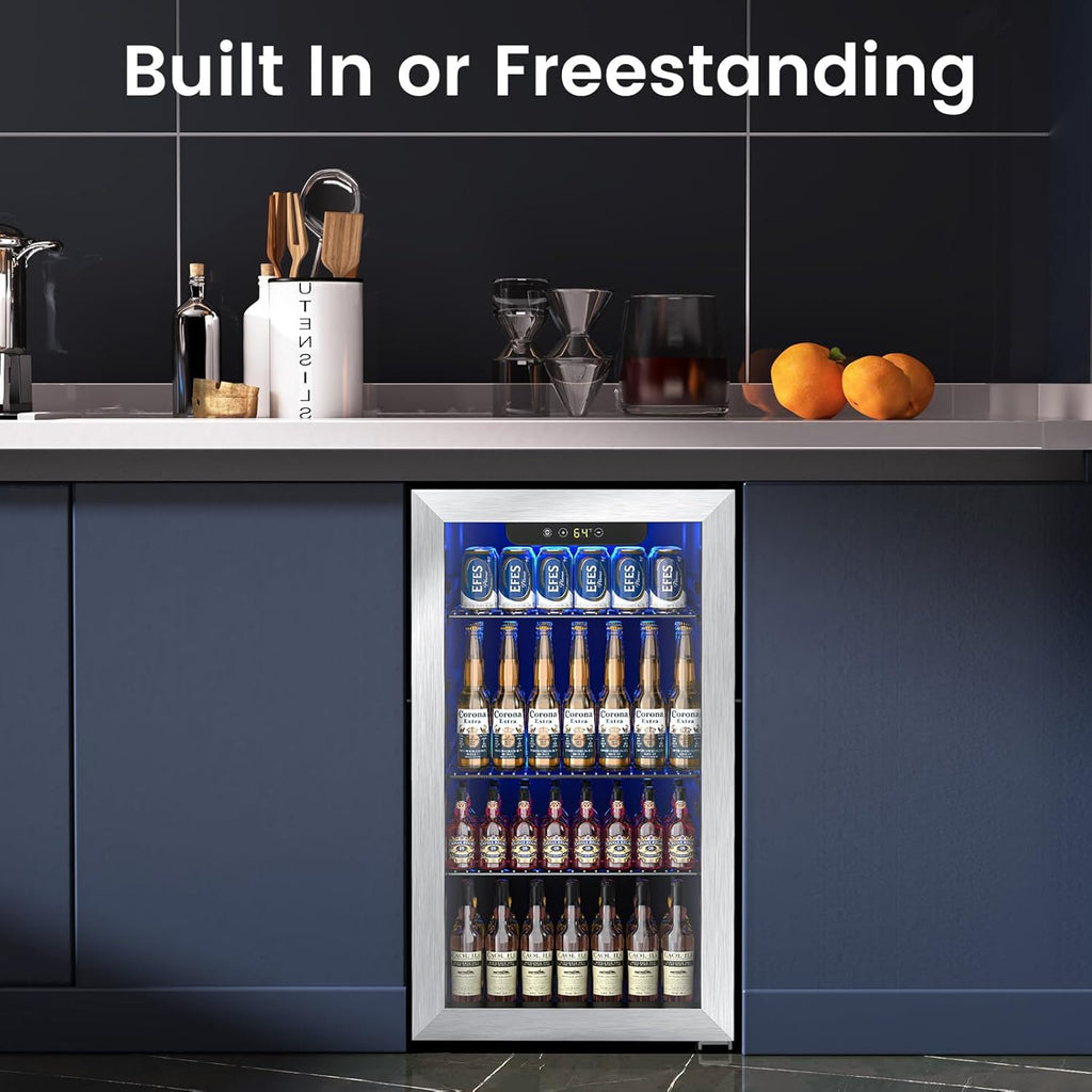 Mini Fridge 130 Can Beverage Refrigerator Cooler, 3.2 Cu.Ft Drink Fridge for Soda Wine Beer, Adjustable Temperature Control for Home Office, Black wourant