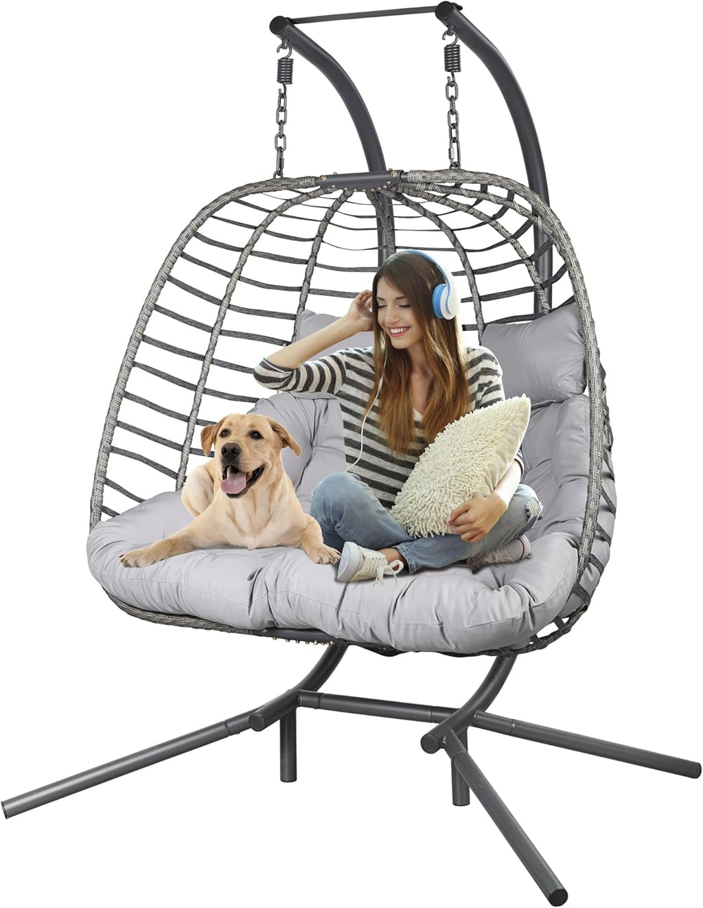 HWB Hanging Egg Chair Patio Wicker Hammock Egg Swing Chair with Cushion for Bedroom wourant