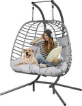 HWB Hanging Egg Chair Patio Wicker Hammock Egg Swing Chair with Cushion for Bedroom wourant