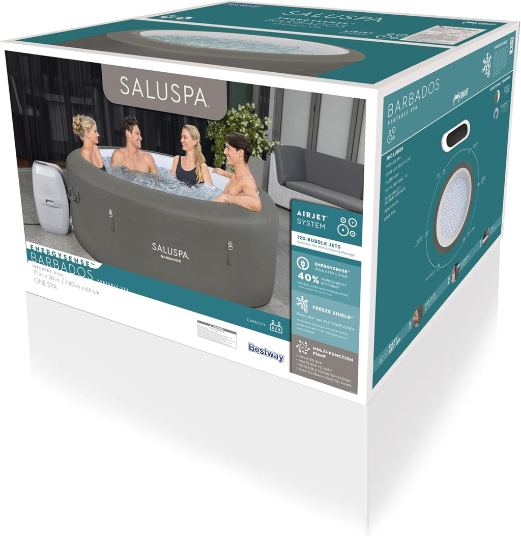 Bestway SaluSpa Miami EnergySense AirJet Inflatable Hot Tub Spa (71" x 26") | Portable Hot Tub with 2 Covers (1 Energy-Efficient Thermal Cover and 1 Standard Cover) | Fits Up to 2-4 Persons | Black wourant