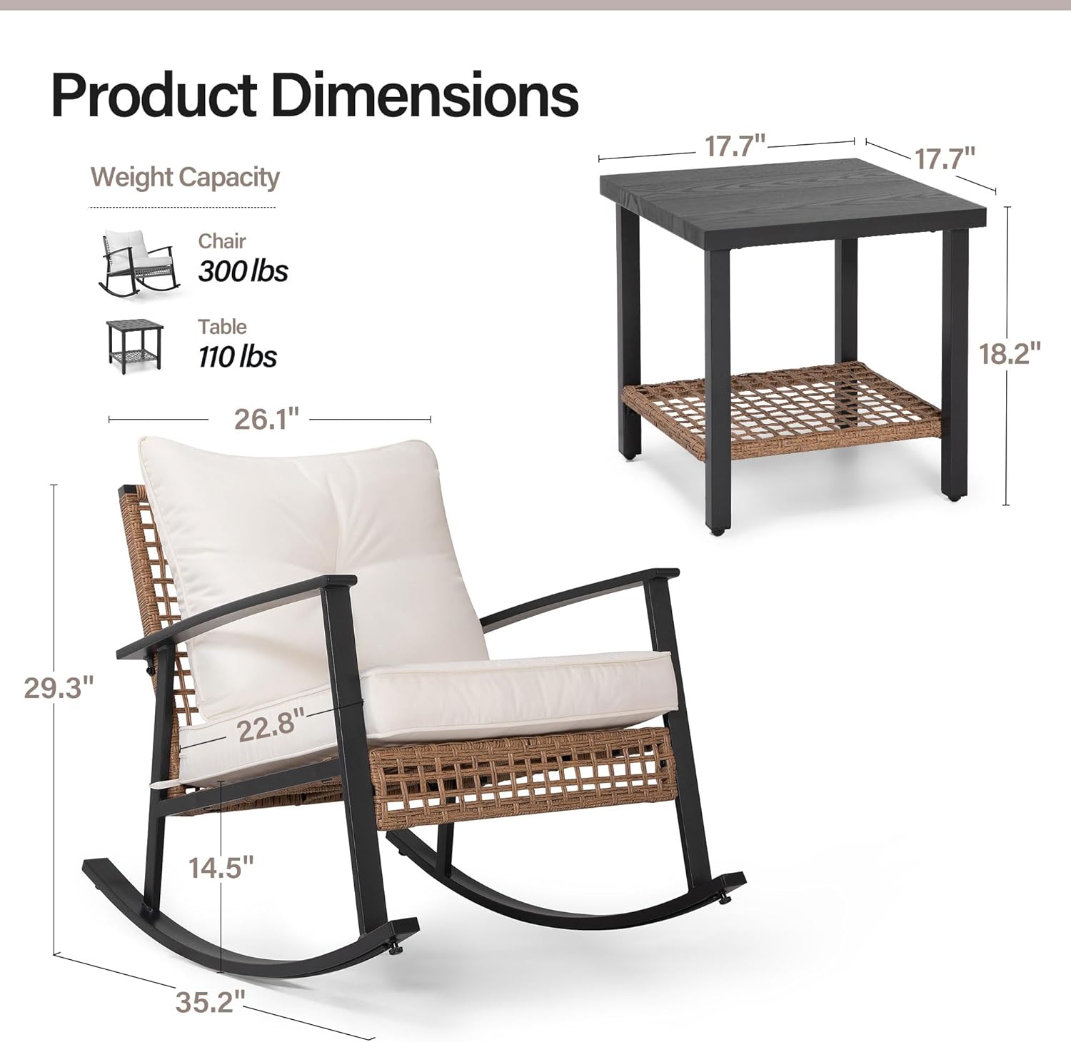 LAUSAINT HOME 3 Piece Rocking Bistro Set Outdoor Patio Furniture Oversize Rattan Conversation Set wourant