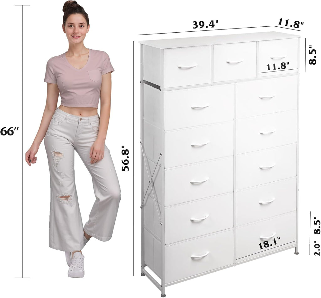 WLIVE Storage Organizer Unit with 13 Fabric Bins, Storage Drawers Organizer with Steel Frame, Tall Storage Tower Organizaton for Living Room, Hallway, Office, Charcoal Black wourant