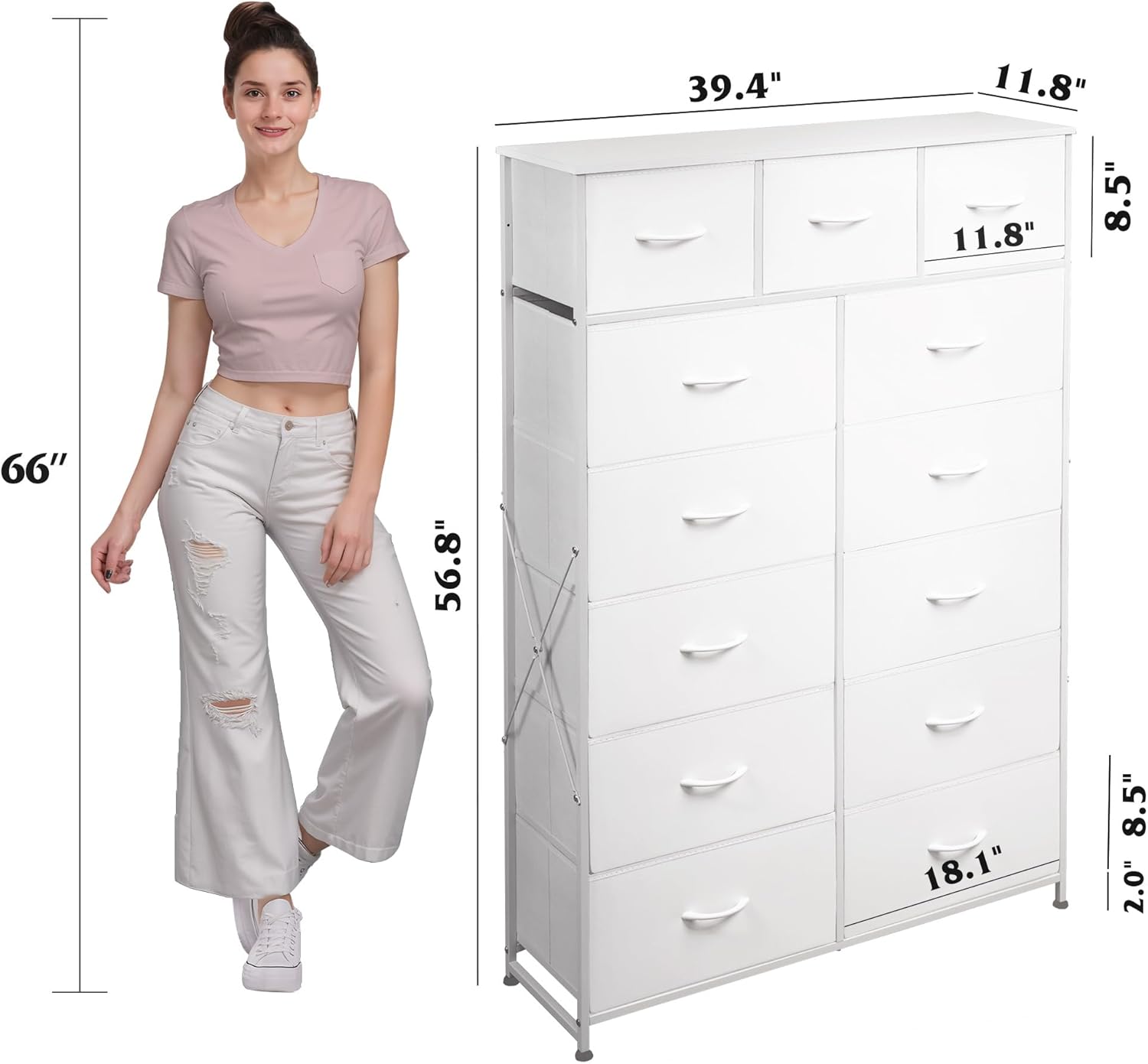 WLIVE Storage Organizer Unit with 13 Fabric Bins, Storage Drawers Organizer with Steel Frame, Tall Storage Tower Organizaton for Living Room, Hallway, Office, Charcoal Black wourant