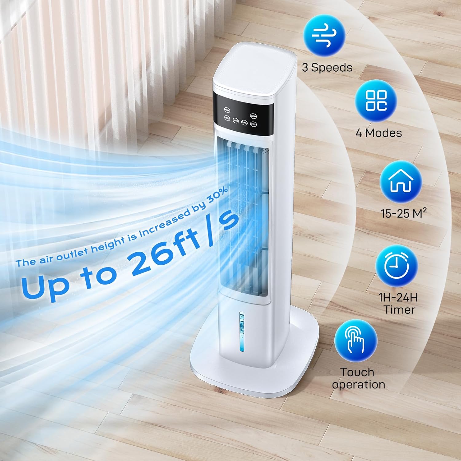 Evaporative Air Cooler, 3-in-1 Portable Air Conditioners for Room, 4 Modes 3 Speeds, Fast Cooling Portable AC Unit w/24H Timer, Remote Oscillating Tower Fan, Quiet Swamp Cooler for Bedroom Office wourant